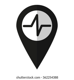 heart beat - vector icon;  black map pointer