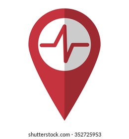 heart beat - vector icon; red map  pointer