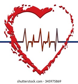 Heart beat and heart vector illustration. Card for Valentine day