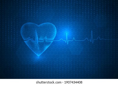 heart beat wave lines technology abstract background.