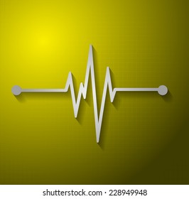 Heart beat. White Pulse icon. yellow background.