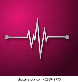 Heart beat. White Pulse icon. pink background.