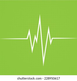 Heart beat. White Pulse icon. Green background.