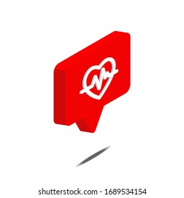 Herzschlagsymbol einzeln auf weißem Hintergrund. 3D isometrische Vektorillustration. Social Media wie Vektorillustration Symbol. Web Design Graphic. Benachrichtigungssymbol.