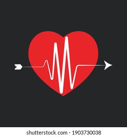 Heart beats with arrow Vector Illustration Design Can be Used in valentine Poster Banner T-shirt Print Sticker badge Magnet Red Heart With Arrow 