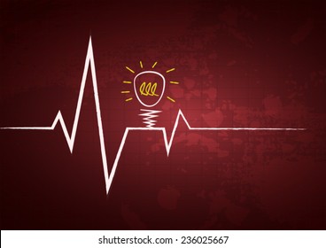 Heart beats cardiogram background with attention light bulb icon poster