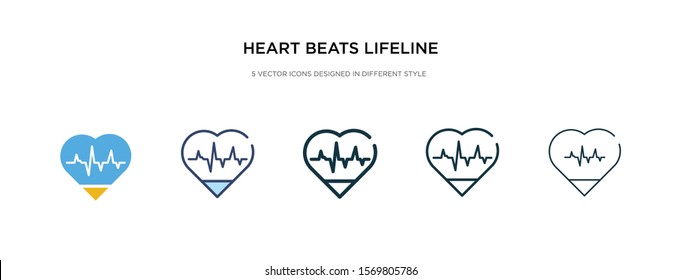 heart beats lifeline in a heart icon in different style vector illustration. two colored and black heart beats lifeline in a vector icons designed filled, outline, line and stroke style can be used