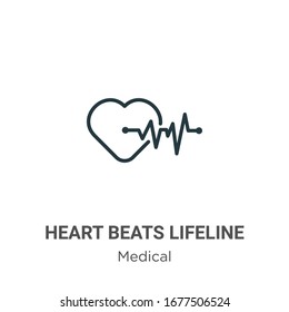 Heart beats lifeline in a heart outline vector icon. Thin line black heart beats lifeline in a heart icon, flat vector simple element illustration from editable medical concept isolated stroke on 