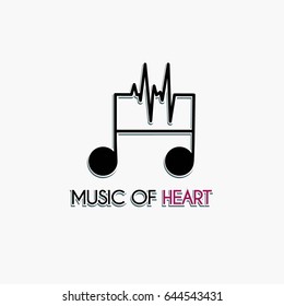 Heart beats in rhythm. Logo for the music company. Icon with a note. Vector illustration
