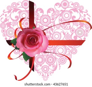 Heart with a beautiful rose. All elements and textures are individual objects. Vector illustration scale to any size.