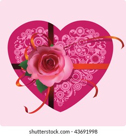 Heart with a beautiful rose. All elements and textures are individual objects. Vector illustration scale to any size.