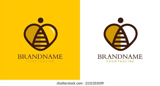 heart bee logo design with yellow and white background