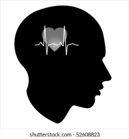 Heart beet of the human mind. Human head icon. Isolated on white, vector