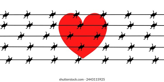 Corazón detrás de alambre de púas. Alambre de púas y corazón. Estilo plano. Icono vectorial
