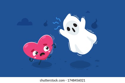 El corazón está siendo acosado por un fantasma. Ilustración de vectores aislados