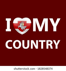 Heart with Belarus Flag Colors. I Love My Country - Freedom Belarus on Red Background