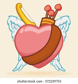 Heart with belt, bow, arrows and wings ready for Valentine's Day celebrations.