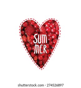 heart with berries. Summer illustration.