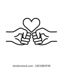 heart between fist hands line style icon design, Manifestation human rights and protest theme Vector illustration