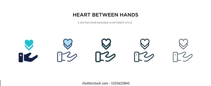 heart between hands icon in different style vector illustration. two colored and black heart between hands vector icons designed in filled, outline, line and stroke style can be used for web,