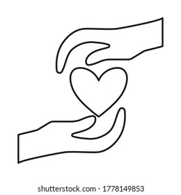 Heart between hands line style icon design of love passion and romantic theme Vector illustration