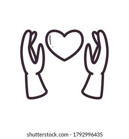 Heart between hands line style icon design of love passion and romantic theme Vector illustration