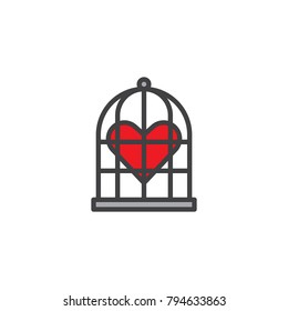 Heart in the bird cage filled outline icon, line vector sign, linear colorful pictogram isolated on white. Love symbol, logo illustration. Pixel perfect vector graphics