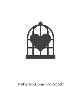 Heart in the bird cage icon vector, filled flat sign, solid pictogram isolated on white. Love symbol, logo illustration.