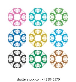 heart & bird forming a circle with nine color variations-vector drawing