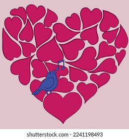 Heart and bird illustration. Kids tshirt graphic design and more