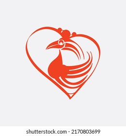 Heart with bird logo vector template