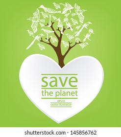 Heart. Bird. Tree design. Go green. Save world. vector illustration.