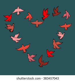 The heart of the birds. Can be used for postcard, valentine card, wedding invitation.