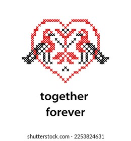 Heart and birds couple. Love or date concept. Vector art pattern.