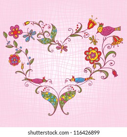 heart with birds and flowers