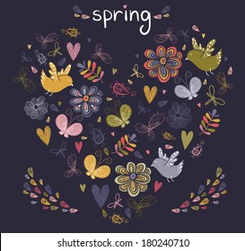 The heart with birds, flowers, butterflies and swirls.
