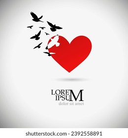 Heart and birds logo. hand drawing. Not AI. sstkLOVE . Happy Valentine's Day. Vector illustration