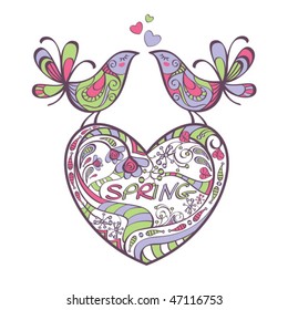 heart, birds, spring