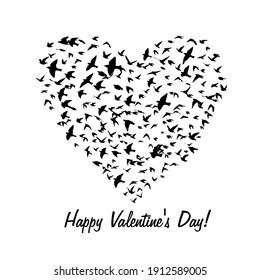 The heart of the birds. T-shirt print. Happy Valentine's Day. Vector illustration