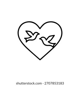 Icono de la línea del Vector del corazón con los pájaros en un fondo blanco Icono de la línea del Vector en un fondo blanco