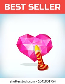 Heart with birthday pipe. Heart Icon Vector. Love symbol. Valentine Day sign. Cartoon Vector illustration
