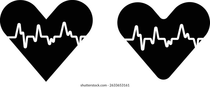 Herzstückzeile mit Herzsymbol-Set. Vektor Silhouetten Herzfrequenz Monitor Wellenformen Herzen Sammlung einzeln auf transparentem Hintergrund. Verwendung des Symbols für die kardiogrammgestützte Gesundheitsfürsorge für Web und App als medizinisches Zeichen