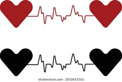 Línea del pedacito del corazón con el icono del corazón fijado. Vector siluetas monitor de frecuencia cardíaca formas de onda corazones colección aislados sobre fondo transparente. Uso del símbolo del cuidado de la salud del cardiograma para el signo médico del Web y del App
