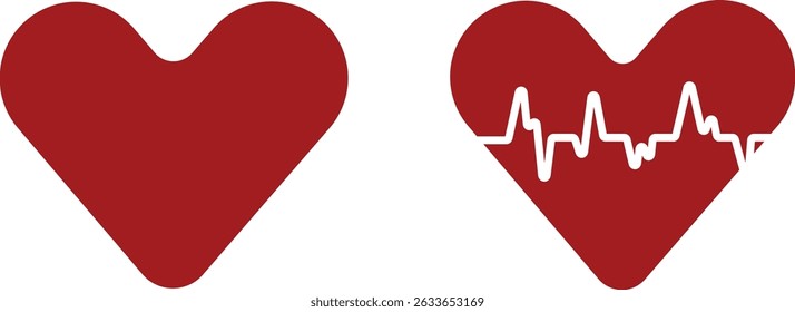 heart bit line with heart icon set. Vector silhouettes heart rate monitor waveforms hearts collection isolated on transparent background. Cardiogram health care symbol use for web and app medical sign