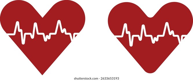 heart bit line with heart icon set. Vector silhouettes heart rate monitor waveforms hearts collection isolated on transparent background. Cardiogram health care symbol use for web and app medical sign