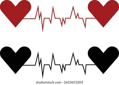 Línea del pedacito del corazón con el icono del corazón fijado. Vector siluetas monitor de frecuencia cardíaca formas de onda corazones colección aislados sobre fondo transparente. Uso del símbolo del cuidado de la salud del cardiograma para el signo médico del Web y del App