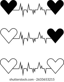 heart bit line with heart icon set. Vector silhouettes heart rate monitor waveforms hearts collection isolated on transparent background. Cardiogram health care symbol use for web and app medical sign