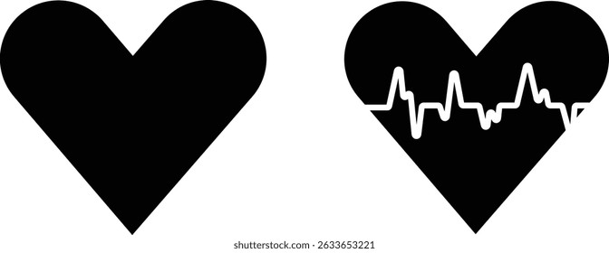 heart bit line with heart icon set. Vector silhouettes heart rate monitor waveforms hearts collection isolated on transparent background. Cardiogram health care symbol use for web and app medical sign