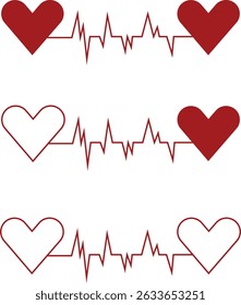 Línea del pedacito del corazón con el icono del corazón fijado. Vector siluetas monitor de frecuencia cardíaca formas de onda corazones colección aislados sobre fondo transparente. Uso del símbolo del cuidado de la salud del cardiograma para el signo médico del Web y del App