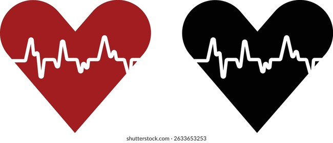 heart bit line with heart icon set. Vector silhouettes heart rate monitor waveforms hearts collection isolated on transparent background. Cardiogram health care symbol use for web and app medical sign